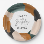 Abstracte waterverf groene terracotta papieren bordje (Voorkant)