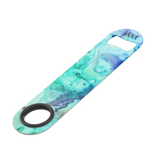 *~* Abstracte Waterverf Groene Turquoise Modern Speed Flessenopener (Voorkant Gekanteld)