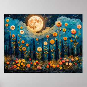 Abstracte waterverf illustratie van volle maan poster
