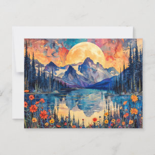 Abstracte waterverf illustratie van Volle Maan voo Briefkaart