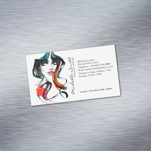 Abstracte waterverf inkt kleurrijke vrouw make-up  magnetisch visitekaartje (Voorbeeld)