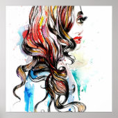 Abstracte Waterverf inkt kleurrijke vrouw make-up Poster (Voorkant)