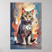 Abstracte Waterverf Kat Expressionisme Schilderen Poster (Voorkant)