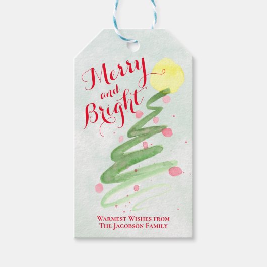 Abstracte Waterverf Kerstboom Vrolijk & Helder Cadeaulabel (Voorkant)