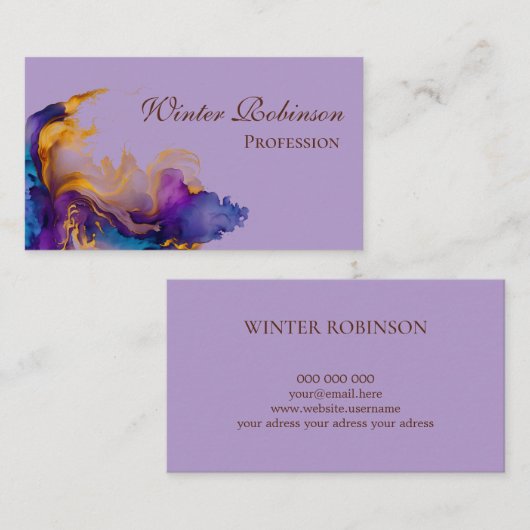 Abstracte waterverf kleurrijke en gouden inkt visitekaartje (Voorkant / Achterkant)