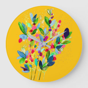 Abstracte waterverf, kleurrijke floranje grote klok