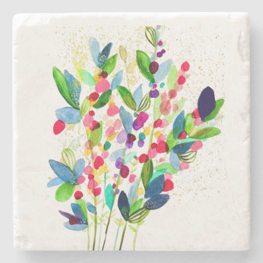 Abstracte waterverf, kleurrijke floranje stenen onderzetter (Voorkant)