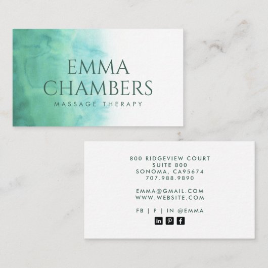 Abstracte Waterverf Massagetherapie Groen Visitekaartje (Voorkant / Achterkant)