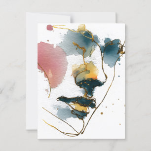 Abstracte Waterverf met gouden lijnen Briefkaart