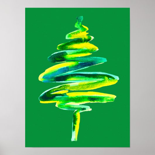 Abstracte waterverf met groene kerstboom poster (Voorkant)