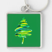 Abstracte waterverf met groene kerstboom sleutelhanger (Voorkant)