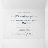 Abstracte Waterverf Navy Roos Gold Wedding Drieluik Uitnodiging (Binnenkant midden)