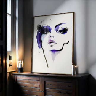 Abstracte Waterverf paarse vrouw make-up Poster