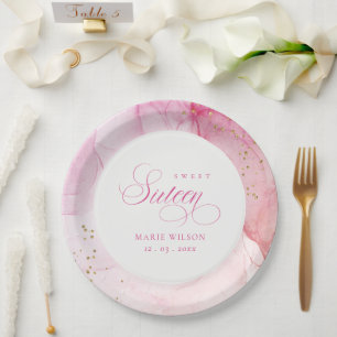 Abstracte Waterverf Pink Gold Sweet Sixteen Papieren Bordje