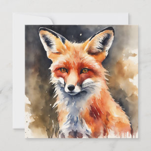 Abstracte Waterverf Red Fox Kaart