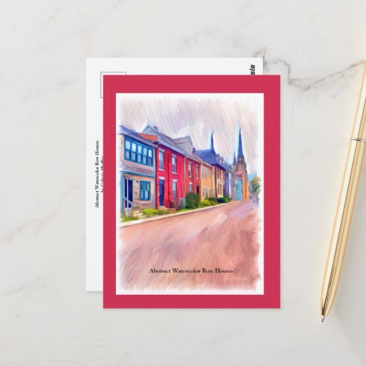 Abstracte Waterverf rijhuizen Briefkaart (Voorkant / Achterkant in situ)