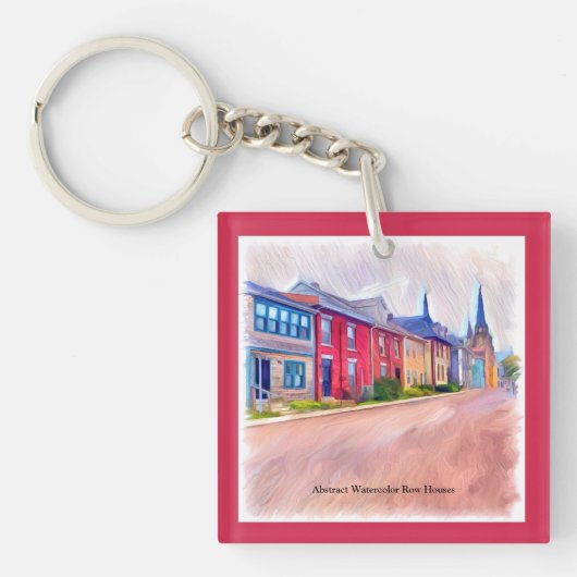Abstracte Waterverf rijhuizen Sleutelhanger (Voorkant)