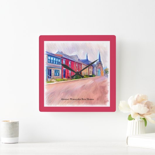 Abstracte Waterverf rijhuizen Vierkante Klok (Huis)