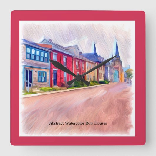 Abstracte Waterverf rijhuizen Vierkante Klok (Voorkant)
