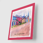 Abstracte Waterverf rijhuizen Vierkante Klok (Hoek)