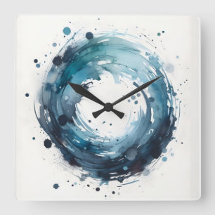 abstracte waterverf ring vierkante klok