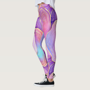 Abstracte waterverf roze blauwgroen goudlavendel a leggings