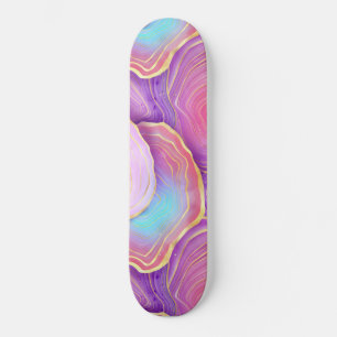 Abstracte waterverf roze blauwgroen goudlavendel a skateboard