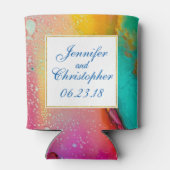 Abstracte Waterverf roze en Turquoise Marble Blikjeskoeler (Achterkant)