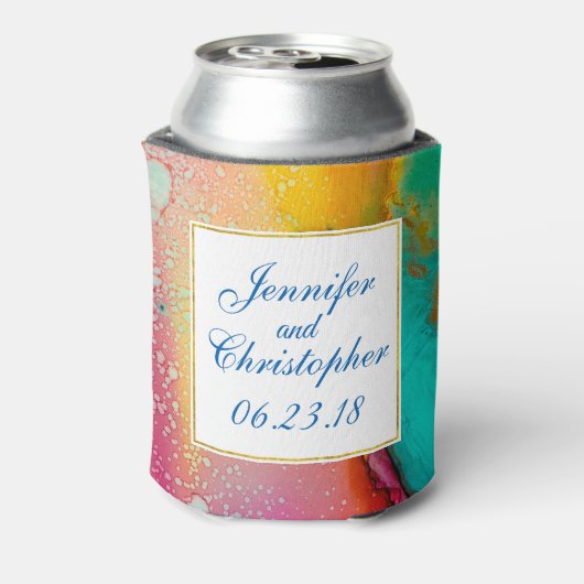 Abstracte Waterverf roze en Turquoise Marble Blikjeskoeler (Blikje Achterkant)