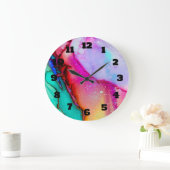 Abstracte Waterverf roze en Turquoise Marble Grote Klok (Huis)