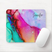 Abstracte Waterverf roze en Turquoise Marble Muismat (Met muis)