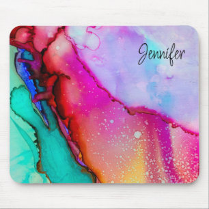 Abstracte Waterverf roze en Turquoise Marble Muismat