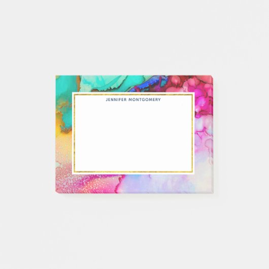Abstracte Waterverf roze en Turquoise Marble Post-it® Notes (Voorkant)