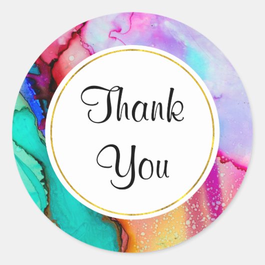 Abstracte Waterverf roze en Turquoise Marble Ronde Sticker (Voorkant)