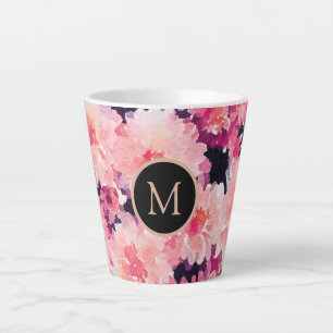 Abstracte waterverf roze florale monogram latte mok