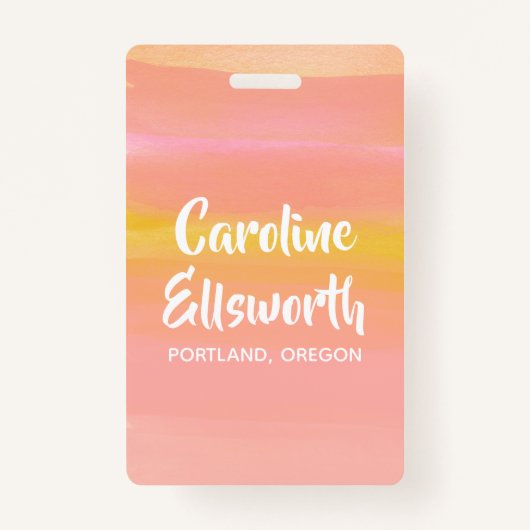 Abstracte Waterverf Roze Geel Gepersonaliseerd Badge (Voorkant)