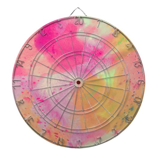 Abstracte Waterverf roze geel Paarse plons Dartbord (Voorkant)