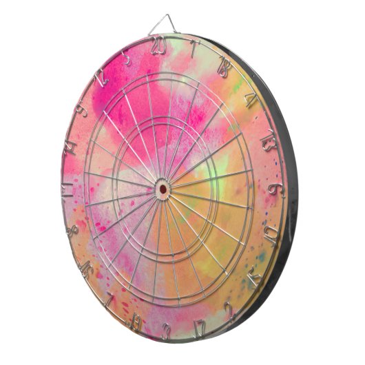 Abstracte Waterverf roze geel Paarse plons Dartbord (Voorkant Rechts)