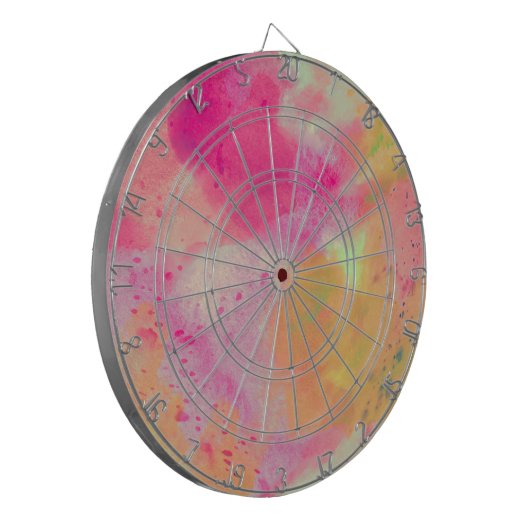 Abstracte Waterverf roze geel Paarse plons Dartbord (Voorkant Links)