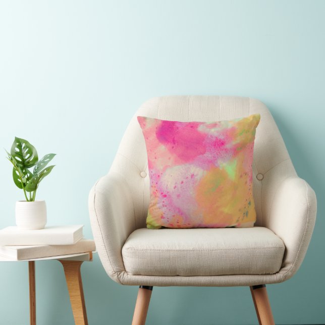 Abstracte Waterverf roze geel Paarse plons Kussen (Stoel)
