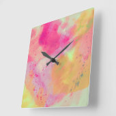 Abstracte Waterverf Roze Geel Paarse Vierkante Klok (Hoek)
