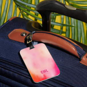 Abstracte Waterverf roze koraal Oranje monogram Bagagelabel