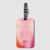 Abstracte Waterverf roze koraal Oranje monogram Bagagelabel (Voorkant (verticaal))