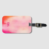 Abstracte Waterverf roze koraal Oranje monogram Bagagelabel (Voorkant (horizontaal))