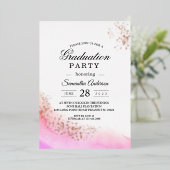 Abstracte Waterverf Roze penseelstreek & RoseGold Folie Uitnodiging (Staand Voorkant)