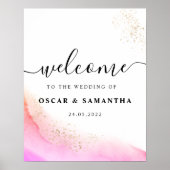 Abstracte Waterverf Roze penseelstreken & goud Poster (Voorkant)