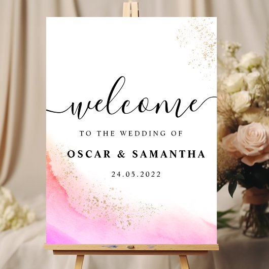 Abstracte Waterverf Roze penseelstreken & goud Poster