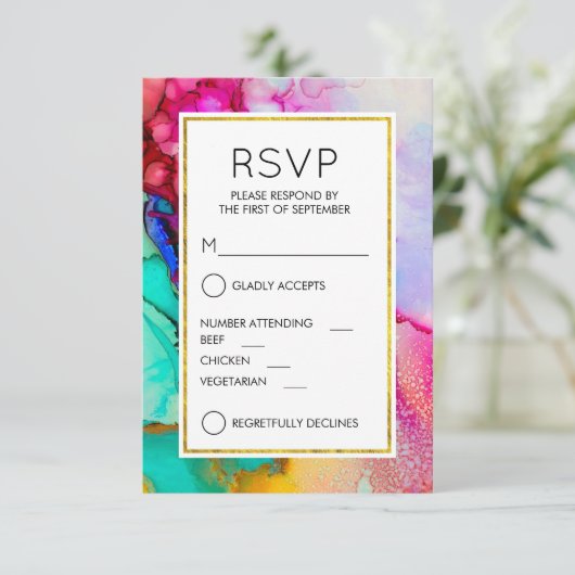 Abstracte Waterverf RSVP roze en Turquoise (Staand voorkant)