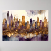 Abstracte Waterverf Schilderen Gouden Cityscape 3: Poster (Voorkant)