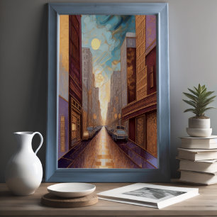 Abstracte Waterverf Schilderen Gouden Cityscape 3: Poster
